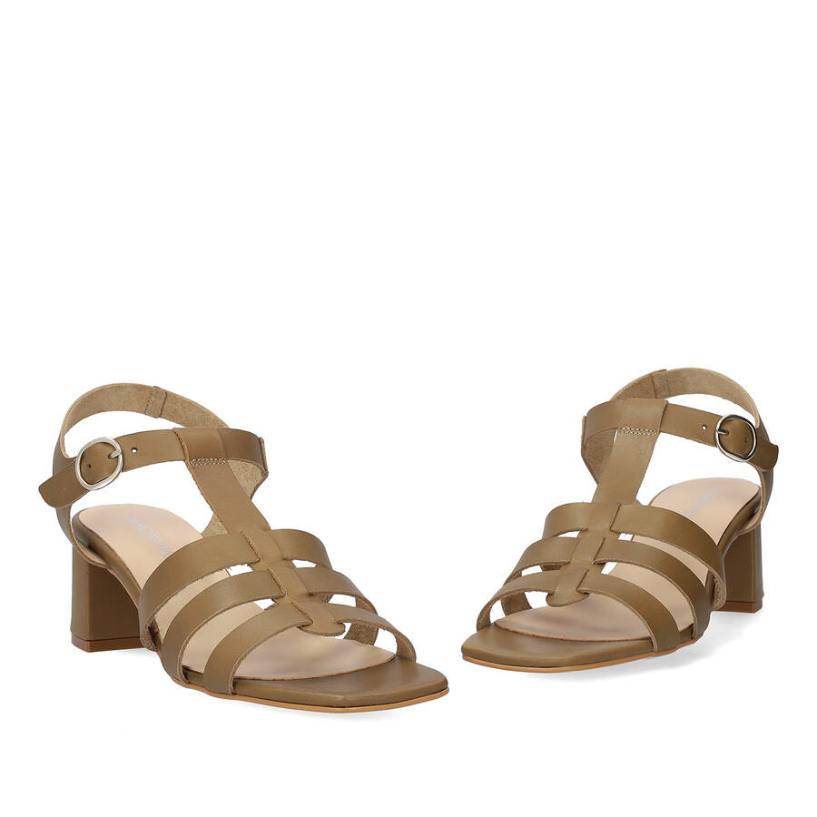 Kaki leather heeled sandals 