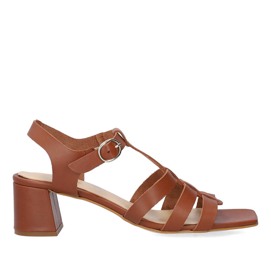 Brown leather heeled sandals 