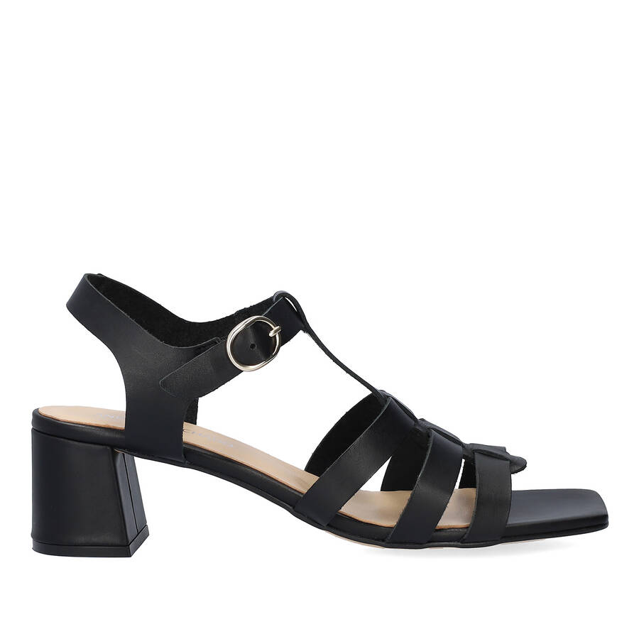 Black leather heeled sandals 