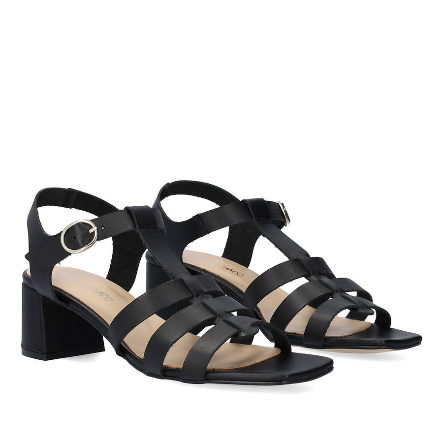 Black leather heeled sandals 