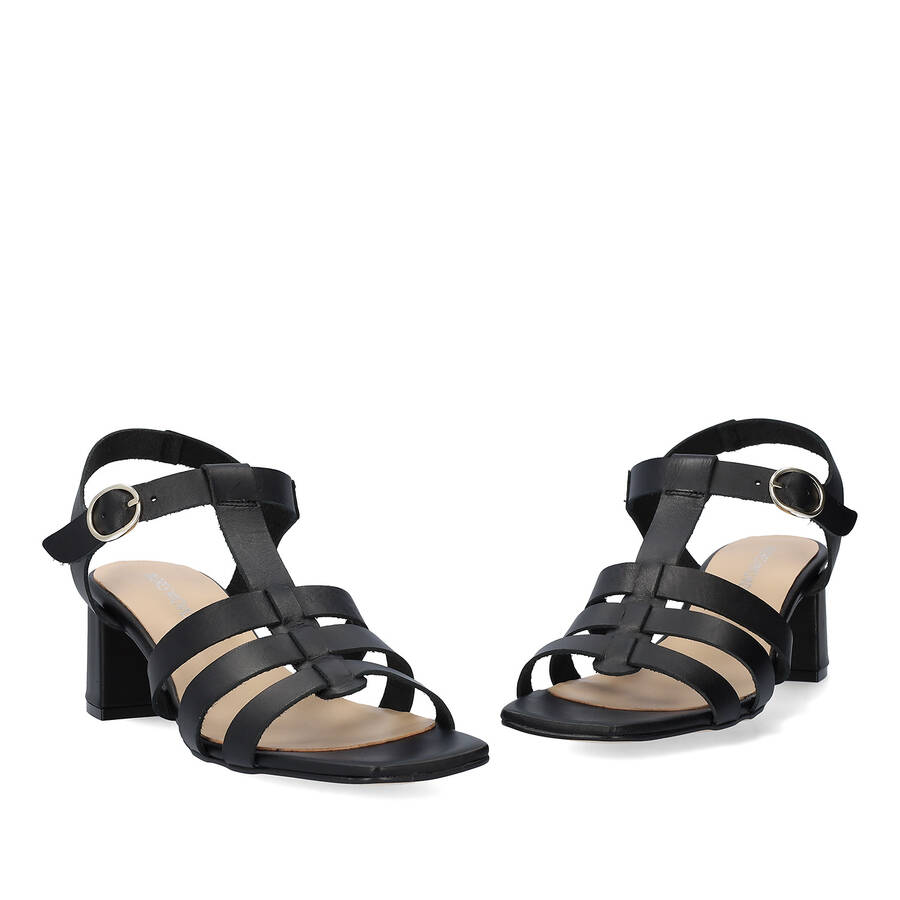 Black leather heeled sandals 