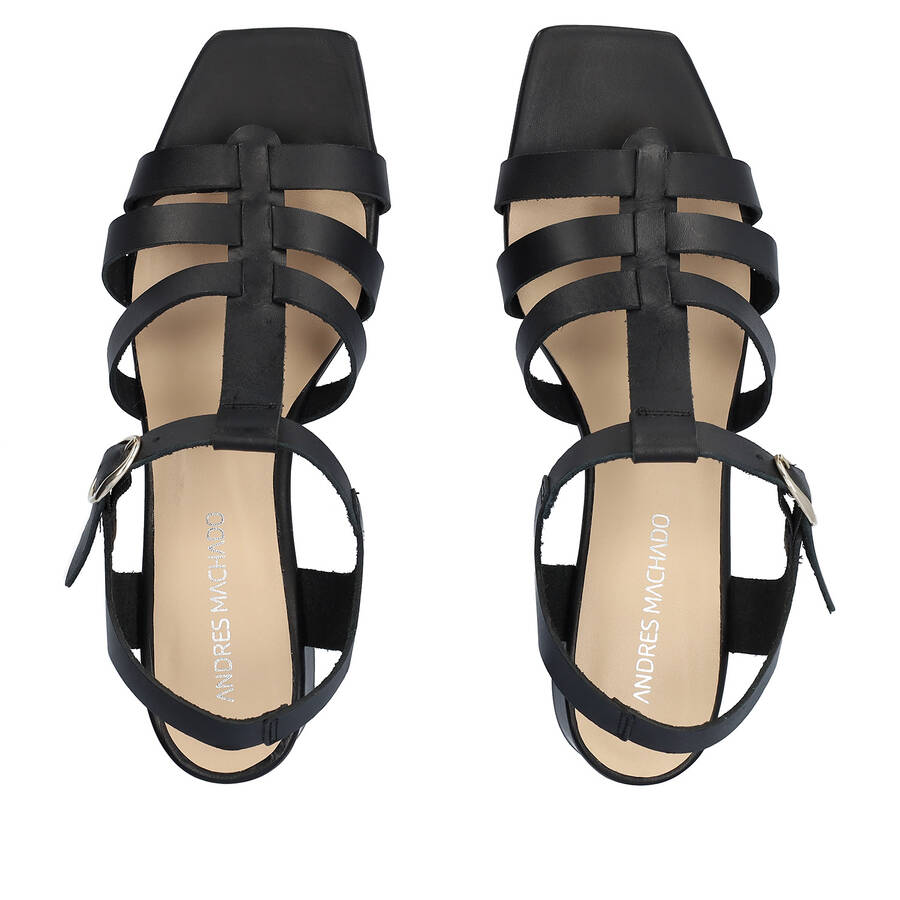 Black leather heeled sandals 