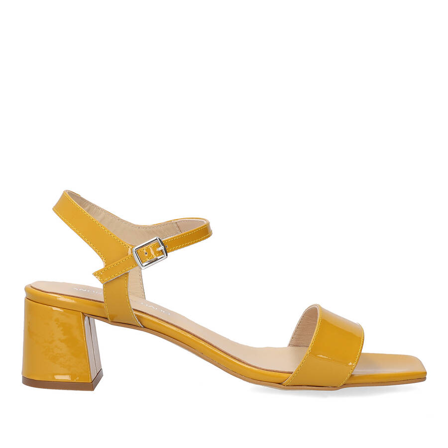 Mustard patent sandals 