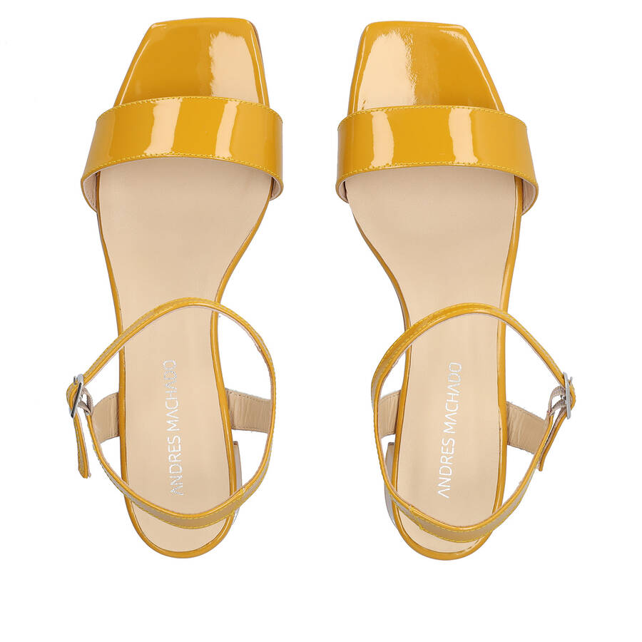 Mustard patent sandals 