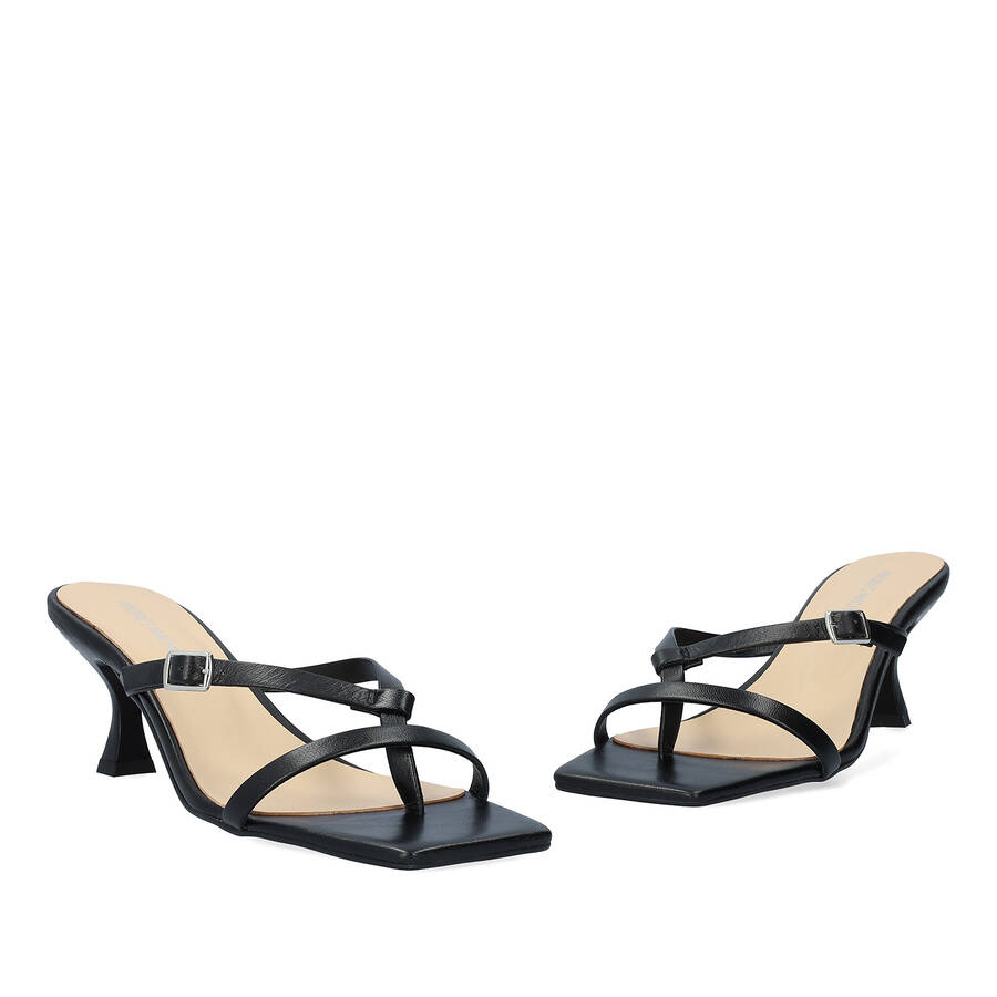 Black leather heeled sandals 