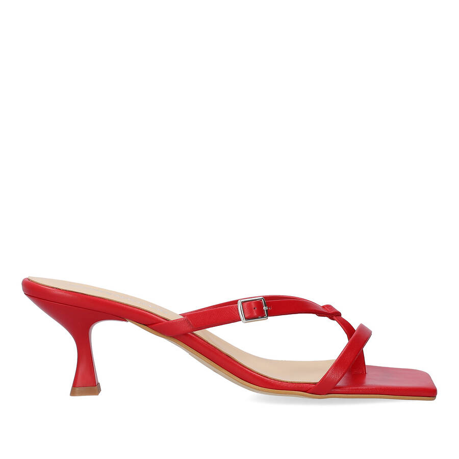 Red leather heeled sandals 