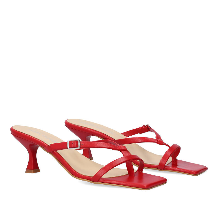 Red leather heeled sandals 