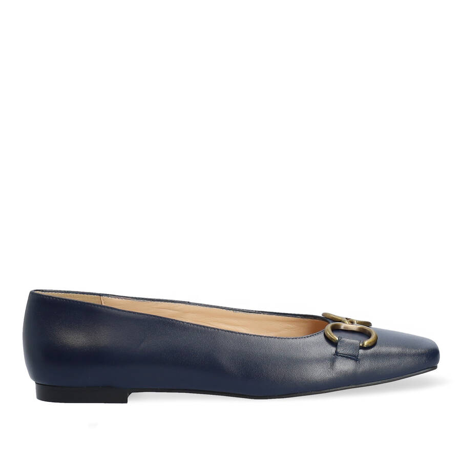 Square toe ballerina flats in navy leather 