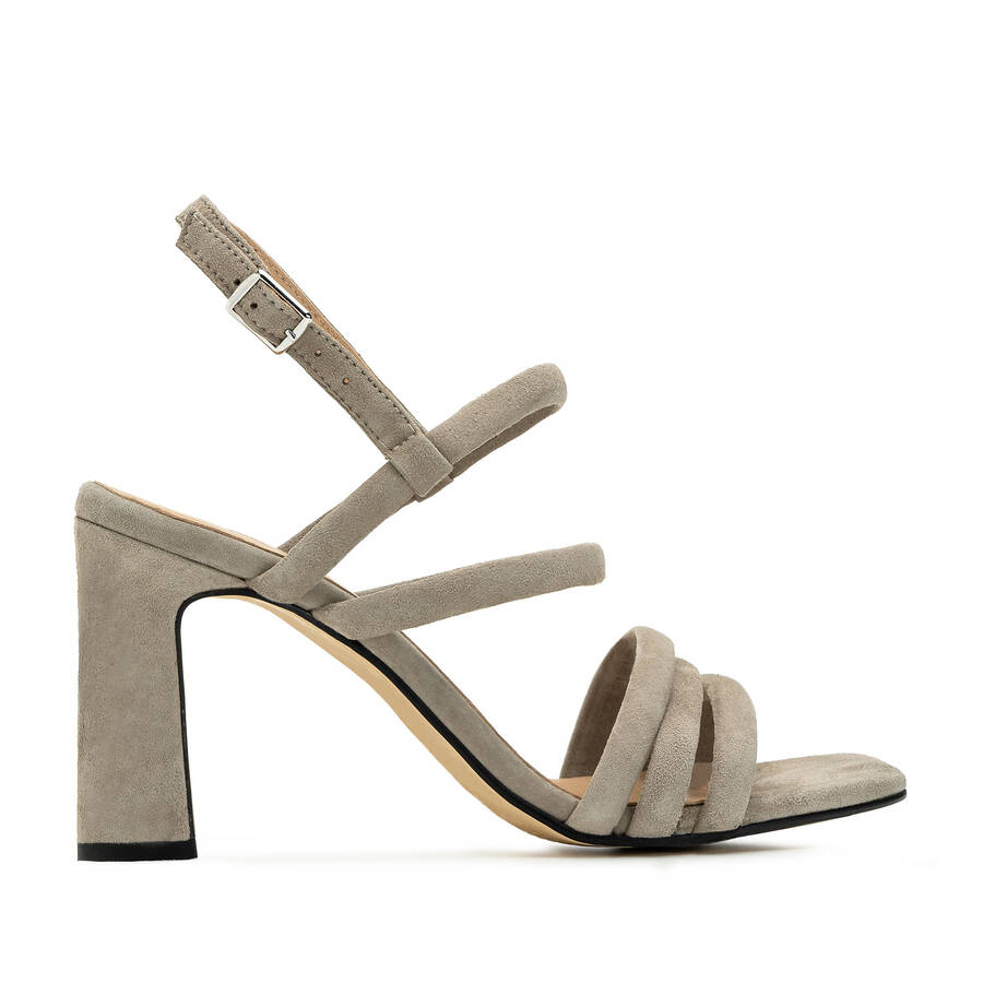 Strappy Heeled Sandals in Grey Suede Leather 