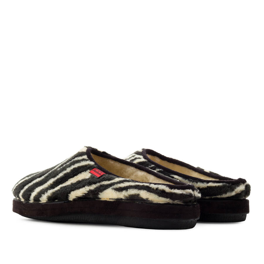 Zebra Print Plush Fur Slippers 