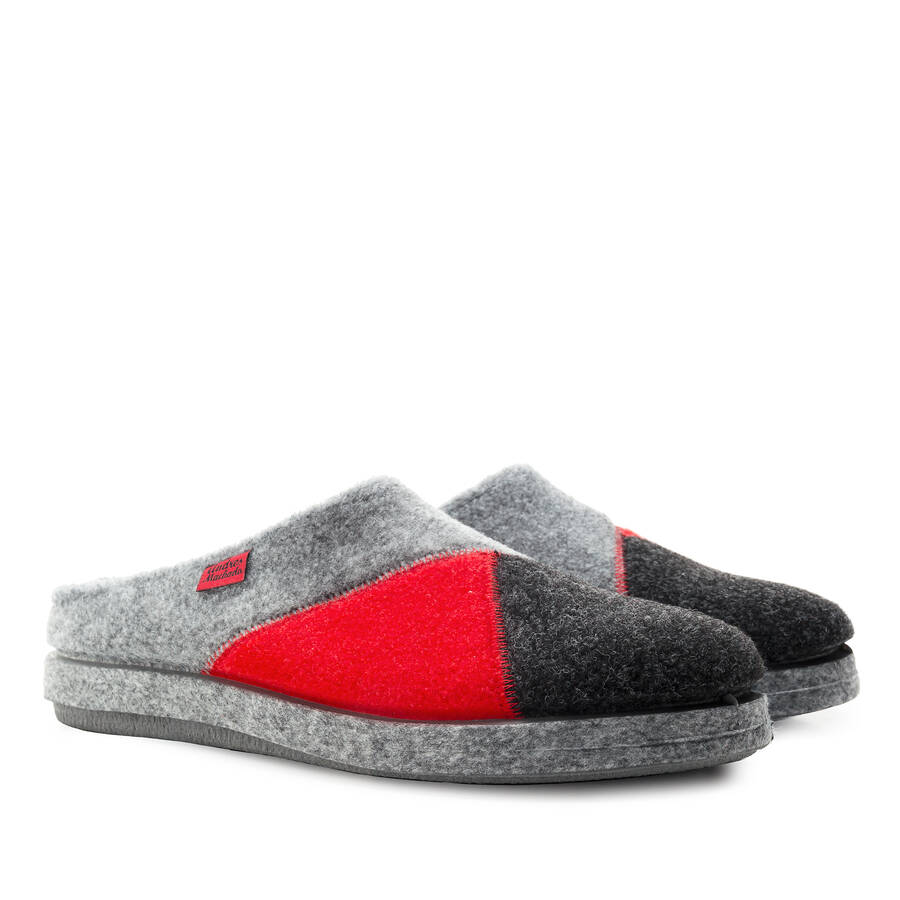 Multicoloured Grey and Red Alpine Slippers 