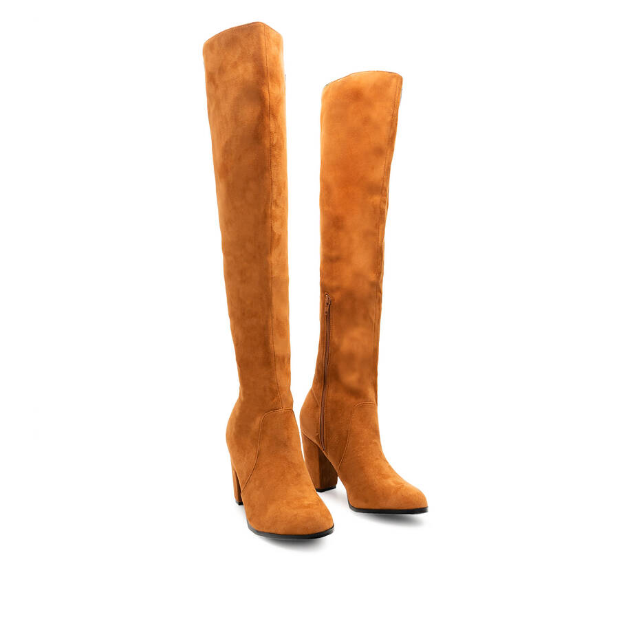 High-leg boots in Camel Suedette 