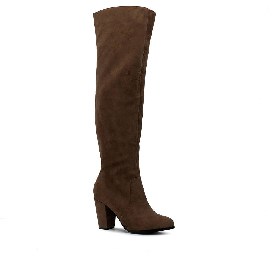 High-leg boots in Brown Suedette 