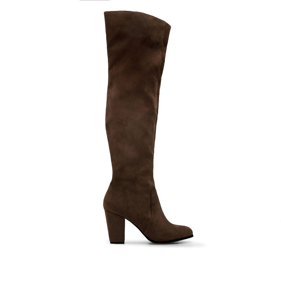 High-leg boots in Brown Suedette 