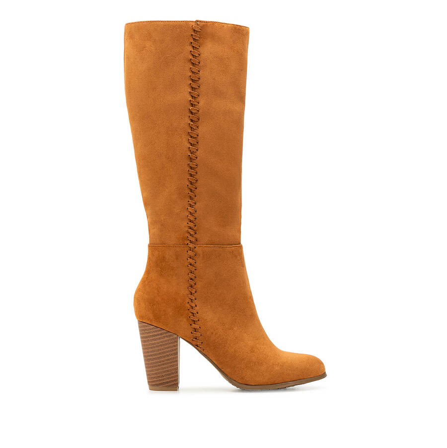 High Calf Boots in Camel Suedette 