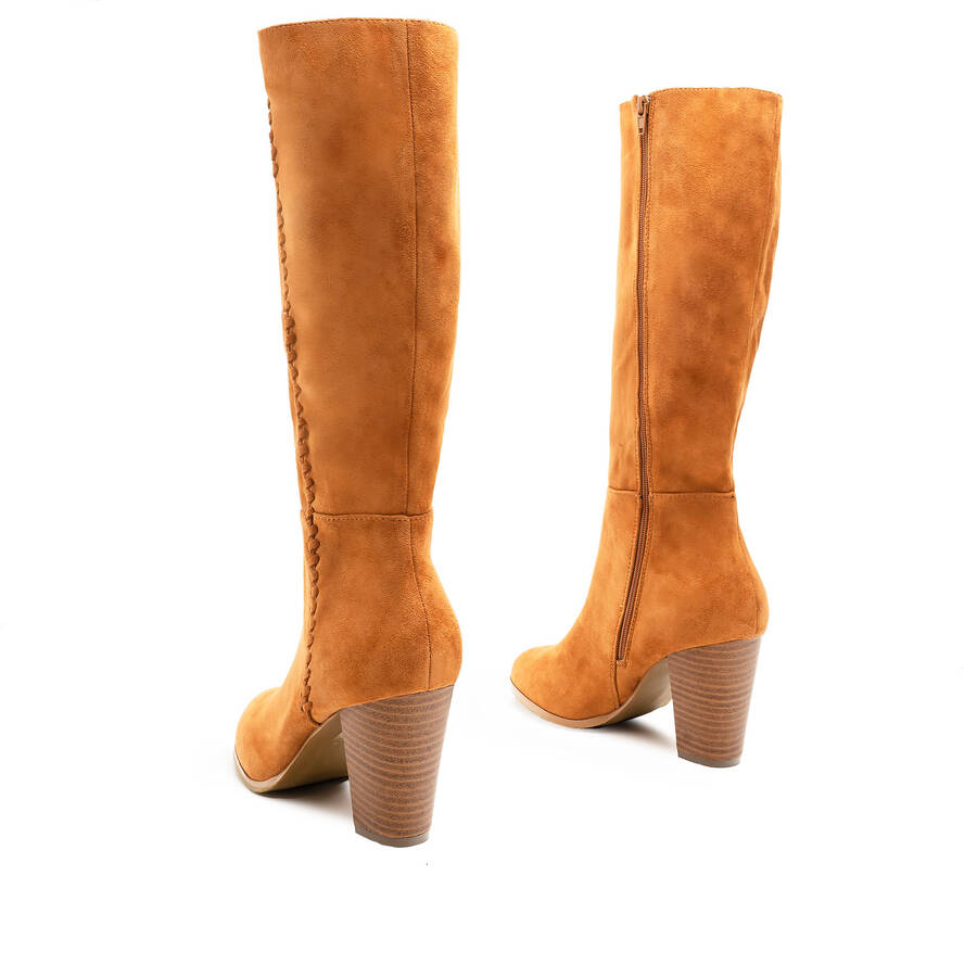 High Calf Boots in Camel Suedette 