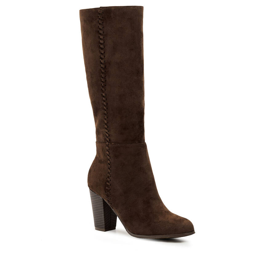 Hohe Mid-Calf Boots aus braunem Velourlederimitat 