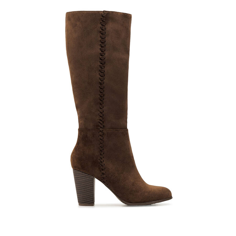 Hohe Mid-Calf Boots aus braunem Velourlederimitat 