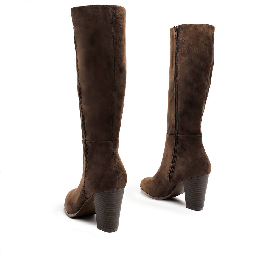 Hohe Mid-Calf Boots aus braunem Velourlederimitat 