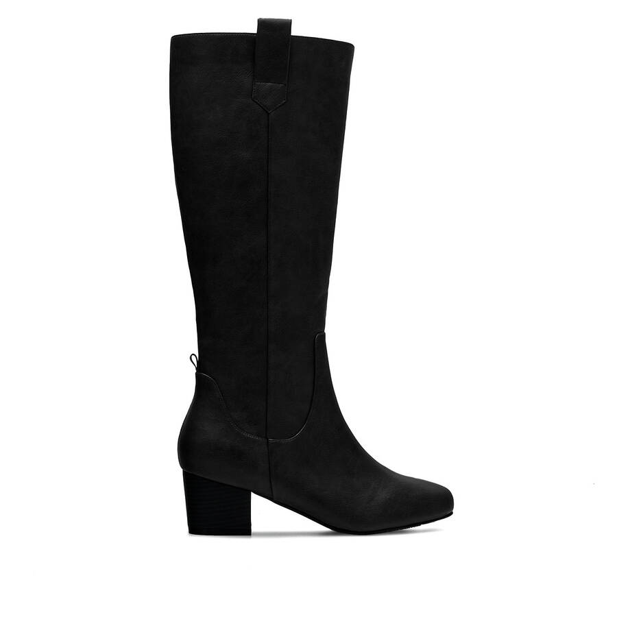 Mid-Calf Boots in Black Faux Leather 