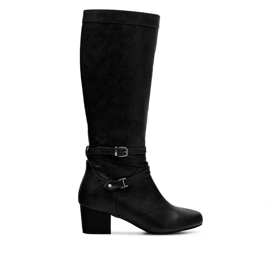 2-Buckled boots in Black Faux Leather 