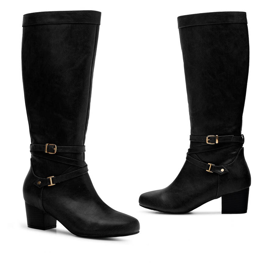 2-Buckled boots in Black Faux Leather 