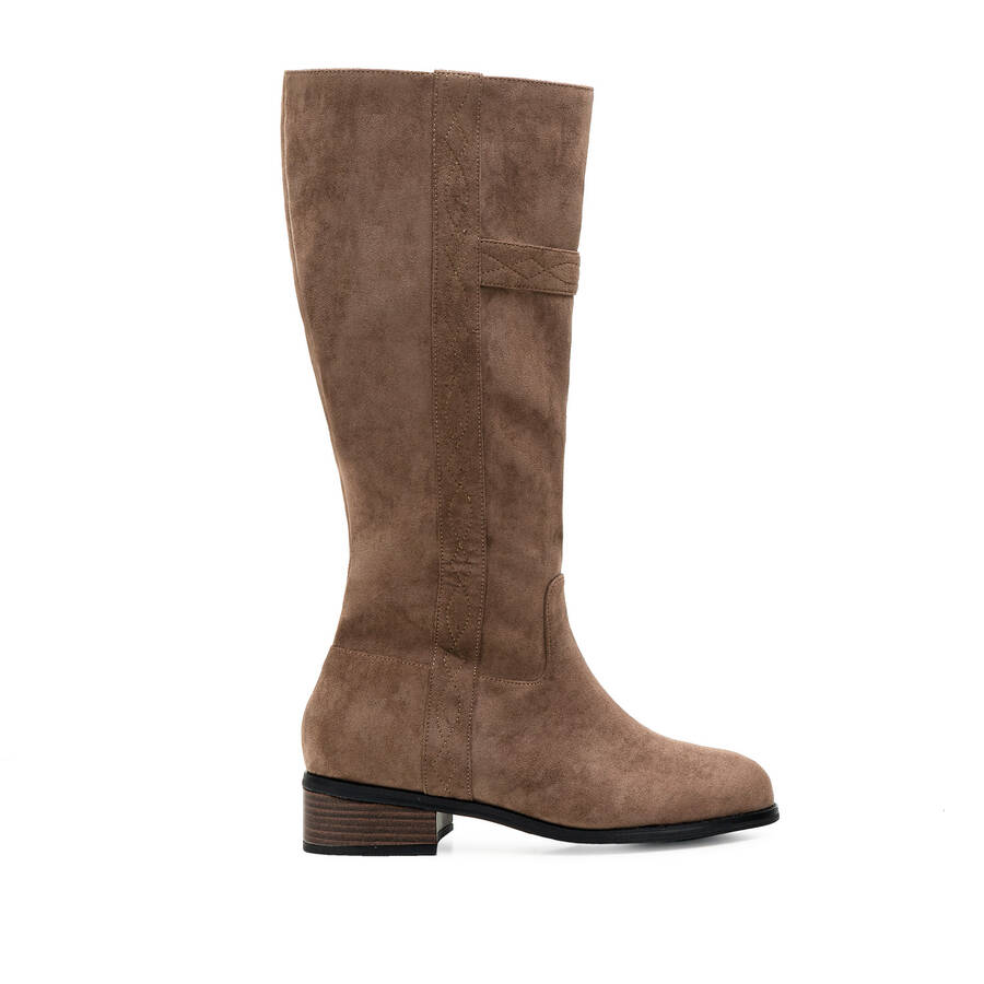 Flache Mid-Calf Stiefel aus braunem Velourlederimitat 