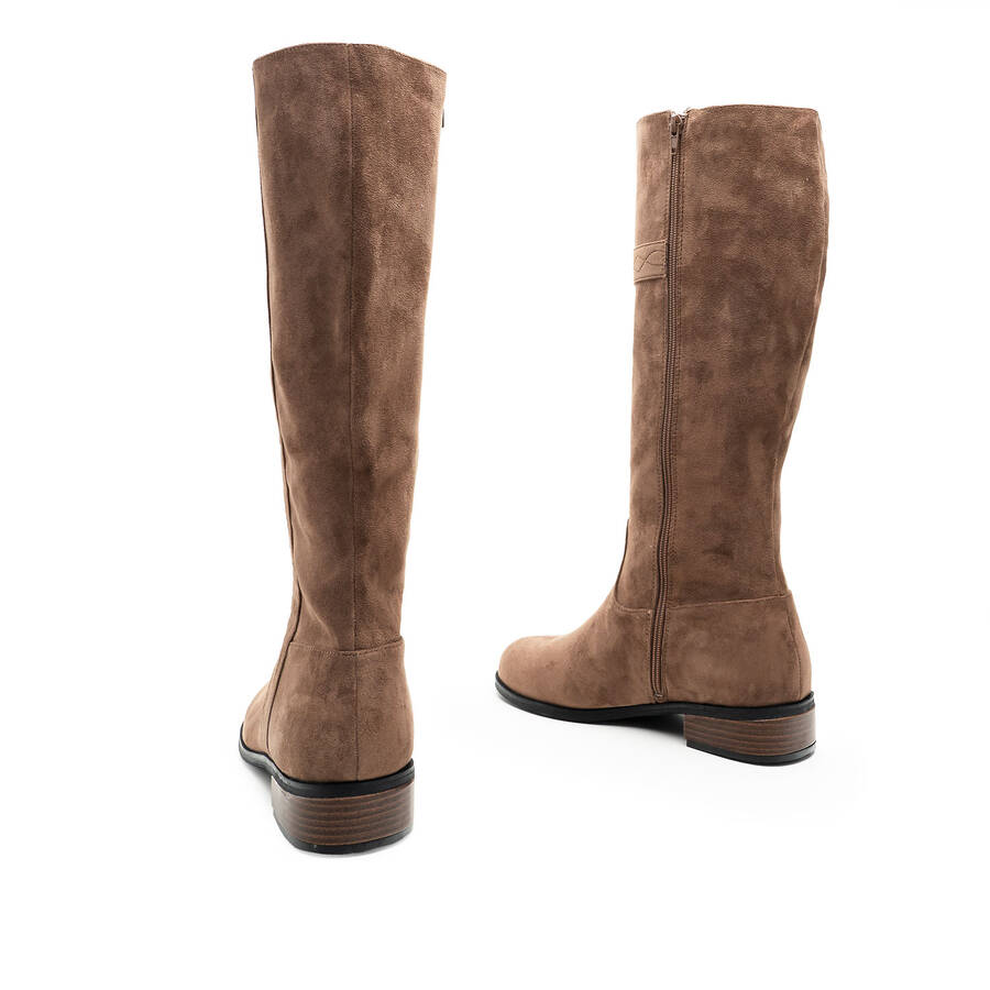 Flache Mid-Calf Stiefel aus braunem Velourlederimitat 