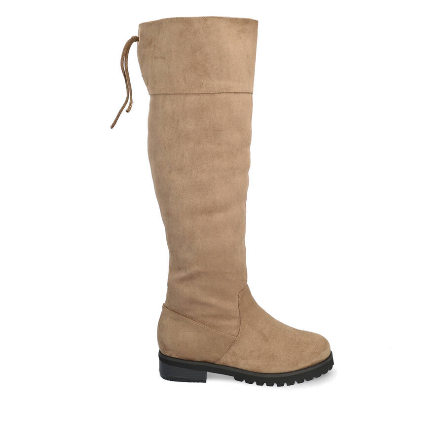 Knee-high boots in light brown faux suede 