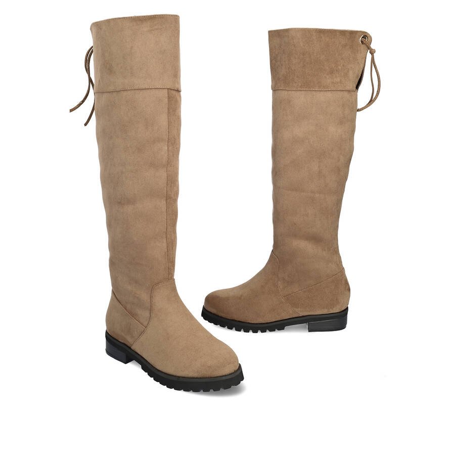 Knee-high boots in light brown faux suede 