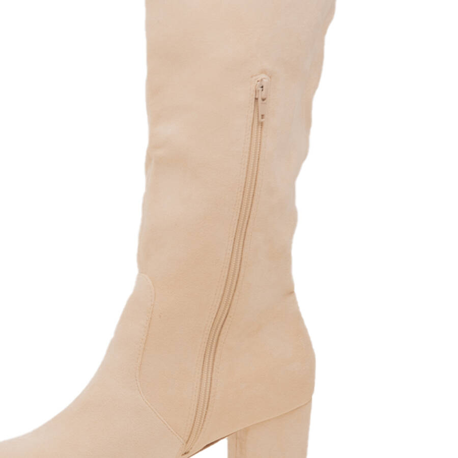 Heeled mid-calf boots in off-white faux suede 