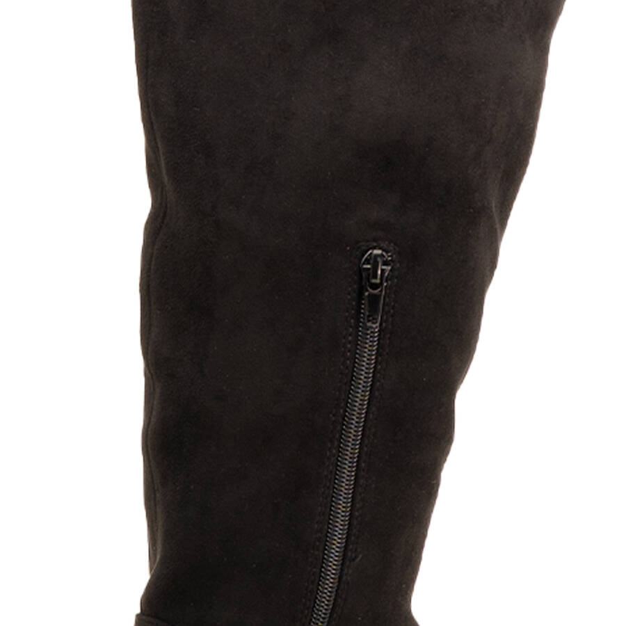 Heeled mid-calf boots in black faux suede 