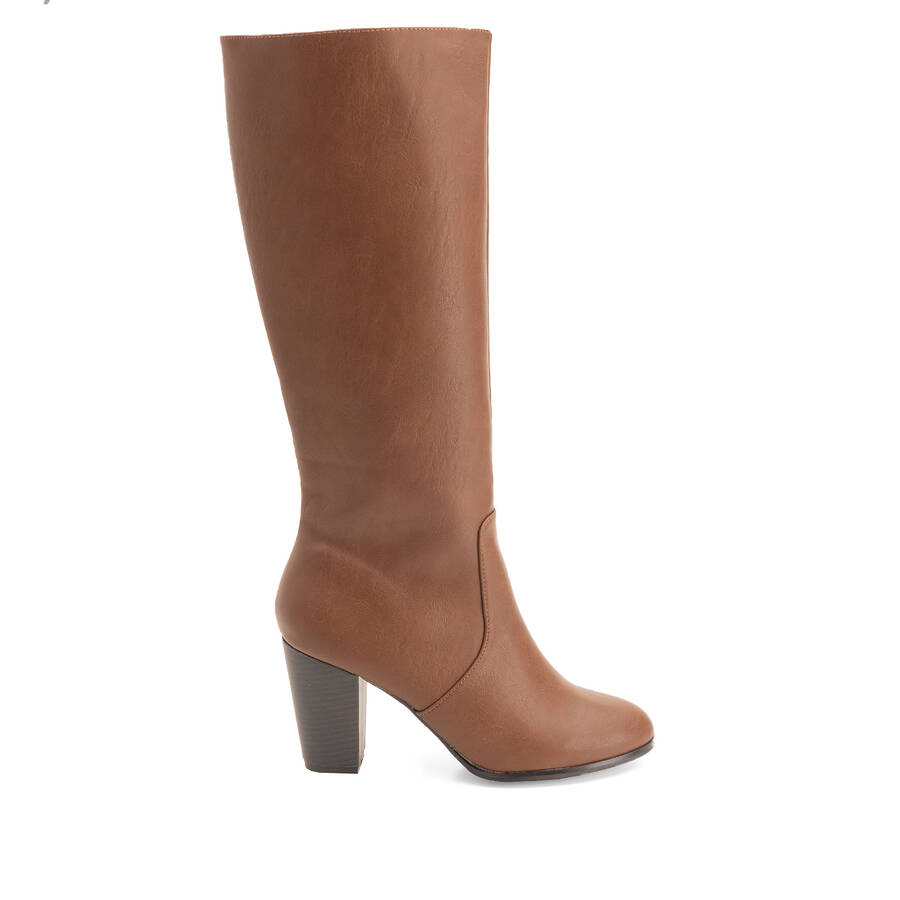 Heled mid-calf boots in brown faux leather 