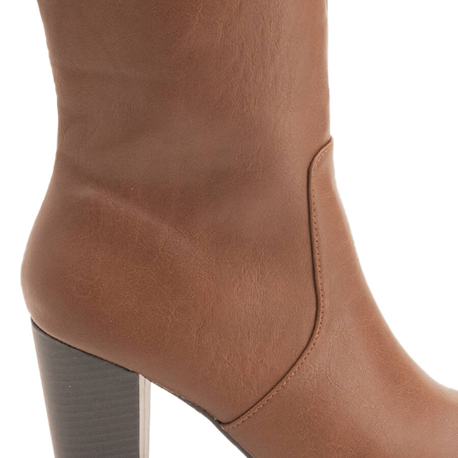 Heled mid-calf boots in brown faux leather 