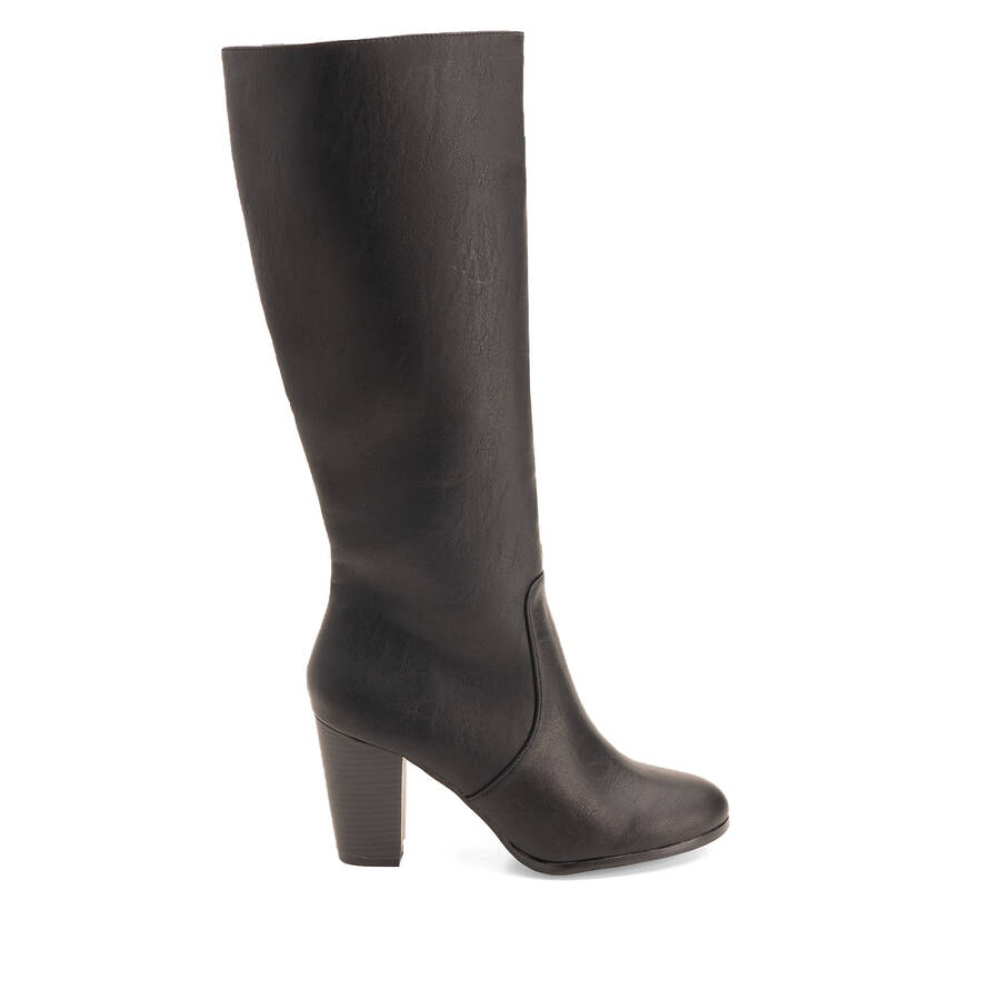 Heled mid-calf boots in black faux leather 