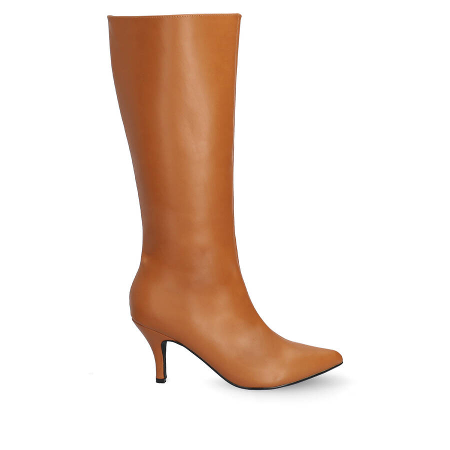 Smooth camel colored faux leather boots 