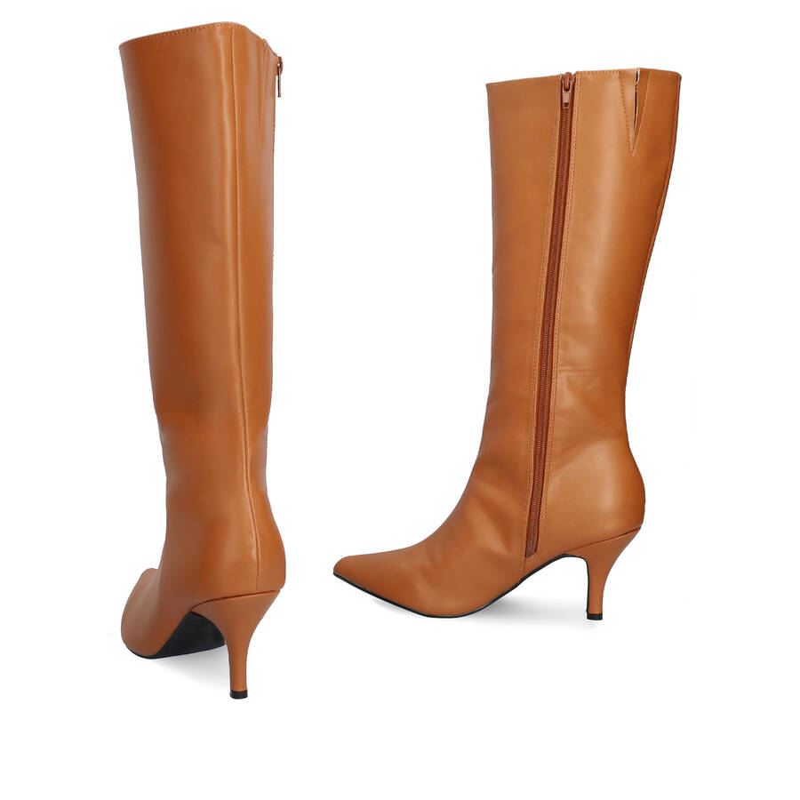 Smooth camel colored faux leather boots 