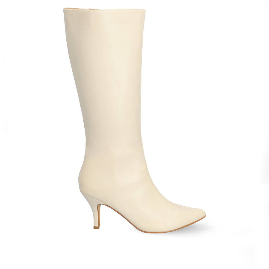 Smooth ivory colored faux leather boots 