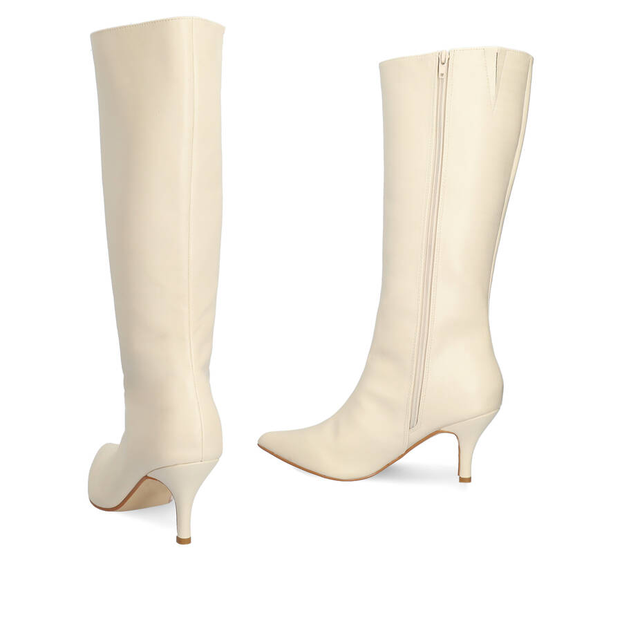 Smooth ivory colored faux leather boots 