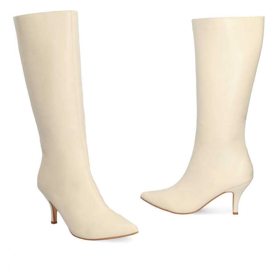 Smooth ivory colored faux leather boots 