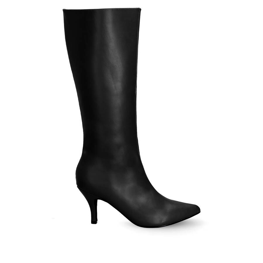 Smooth black colored faux leather boots 