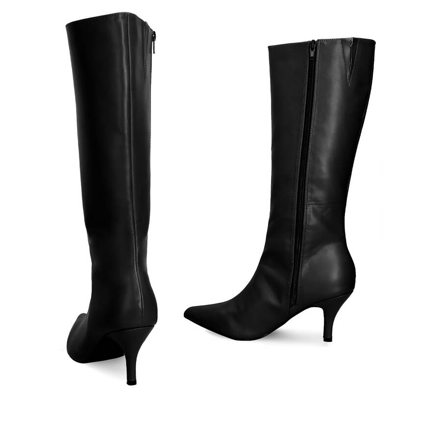 Smooth black colored faux leather boots 