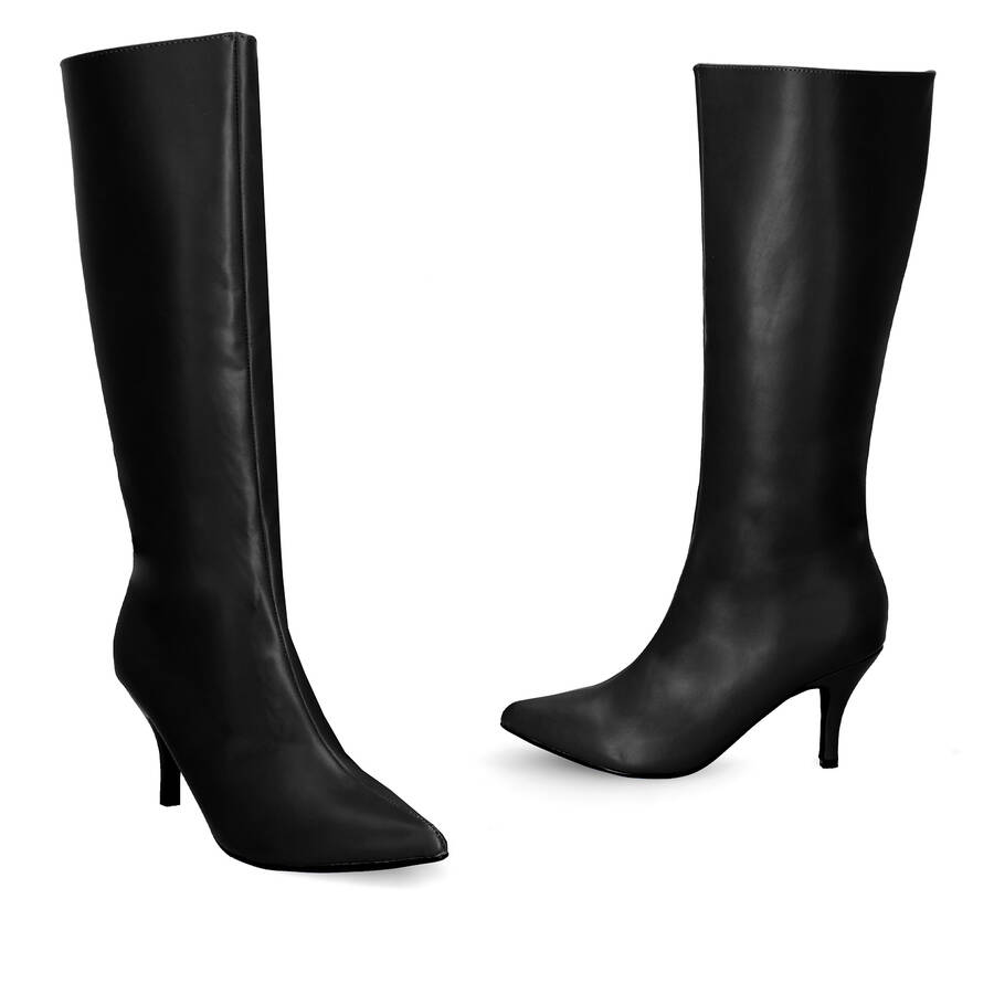 Smooth black colored faux leather boots 