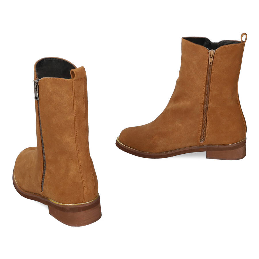 High-top booties in camel faux split leather 