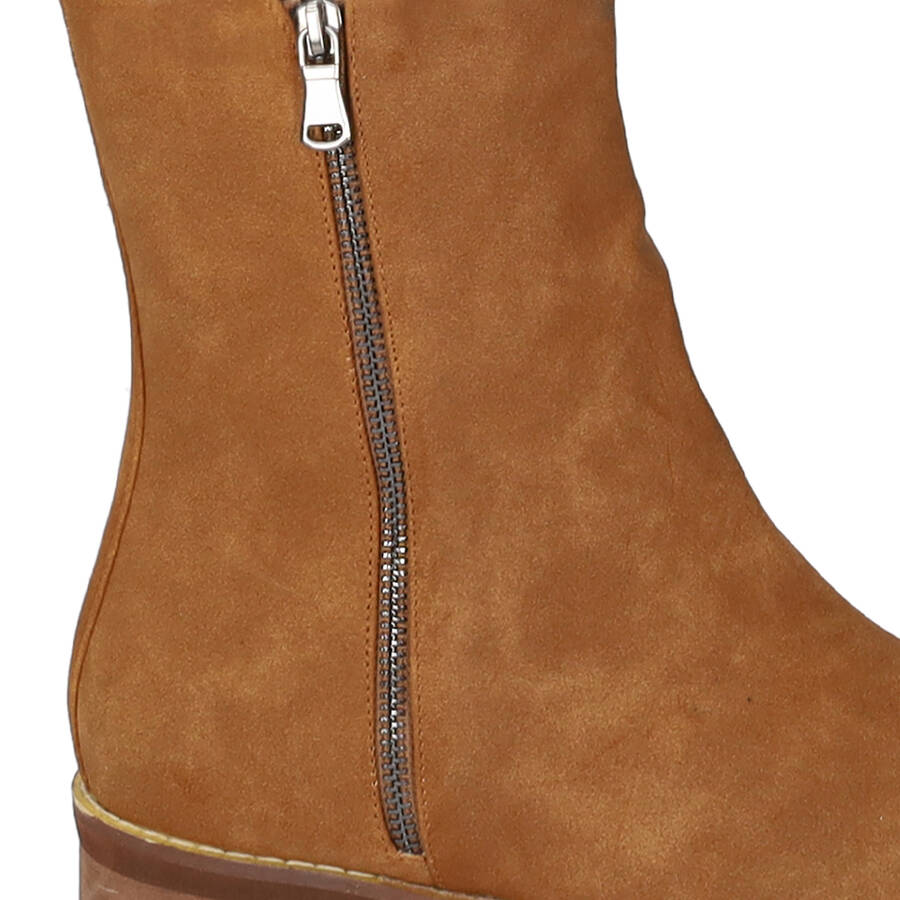 High-top booties in camel faux split leather 