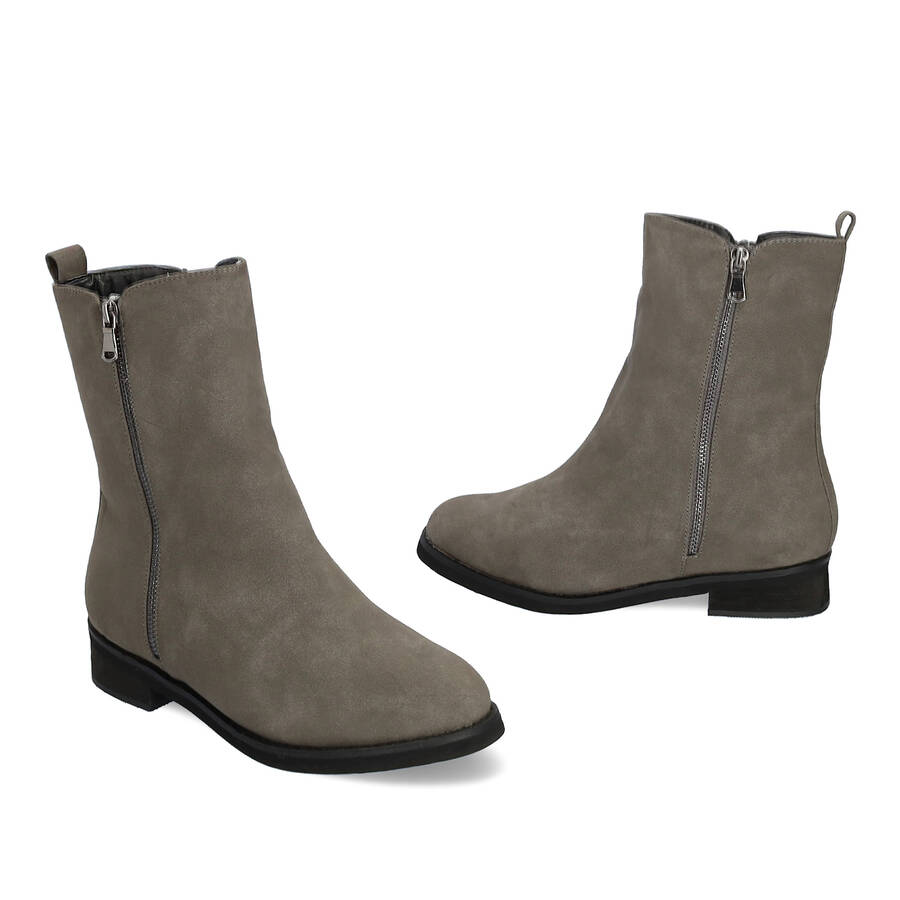 High-top booties in grey camel faux split leather 