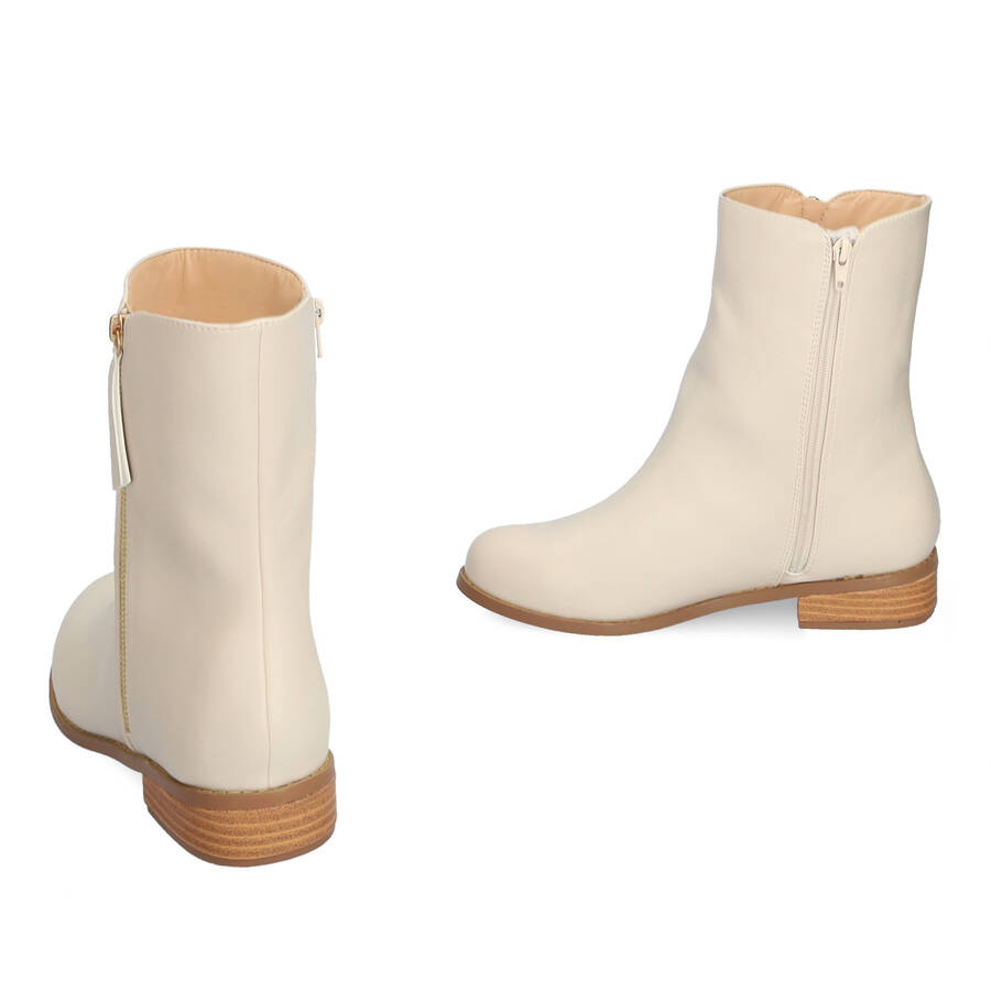 High-top booties in ivory faux leather 