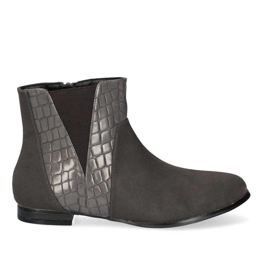 Bottines combinées en croco et suédine gris 