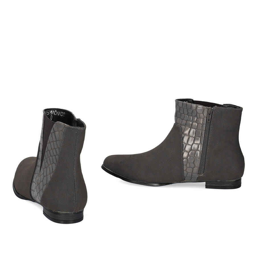 Bottines combinées en croco et suédine gris 