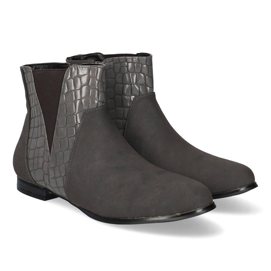 Bottines combinées en croco et suédine gris 